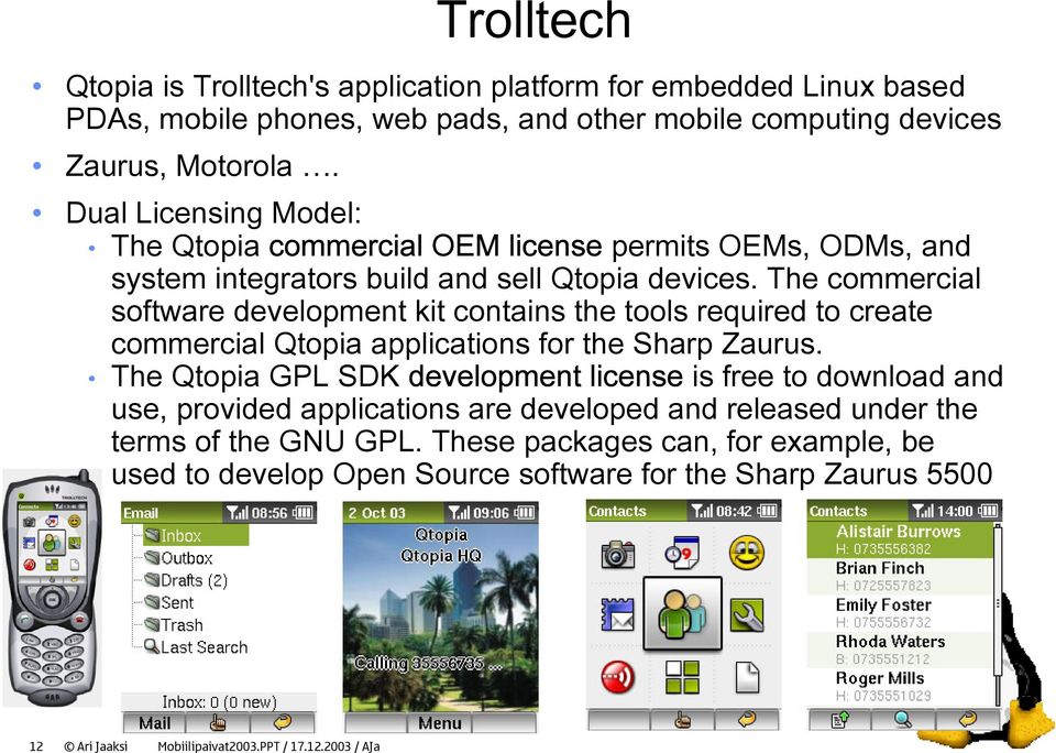 The commercial software development kit contains the tools required to create commercial Qtopia applications for the Sharp Zaurus.