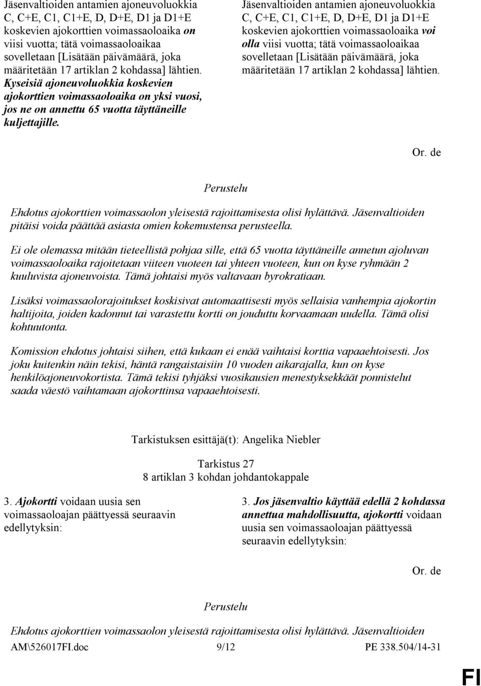 Jäsenvaltioiden antamien ajoneuvoluokkia C, C+E, C1, C1+E, D, D+E, D1 ja D1+E koskevien ajokorttien voimassaoloaika voi olla viisi vuotta; tätä voimassaoloaikaa sovelletaan [Lisätään päivämäärä, joka