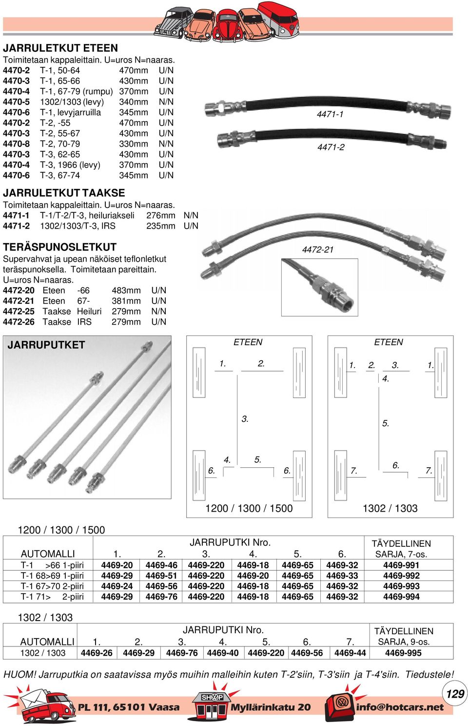 55-67 430mm U/N 4470-8 T-2, 70-79 330mm N/N 4470-3 T-3, 62-65 430mm U/N 4470-4 T-3, 1966 (levy) 370mm U/N 4470-6 T-3, 67-74 345mm U/N JARRULETKUT TAAKSE Toimitetaan kappaleittain. U=uros N=naaras.