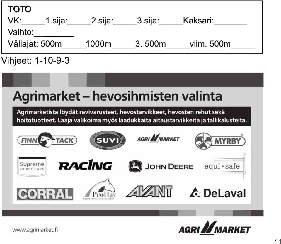 Väliajat: 500m 1 000m 3.