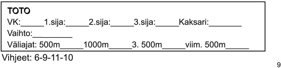 Väliajat: 500m 1 000m 3.