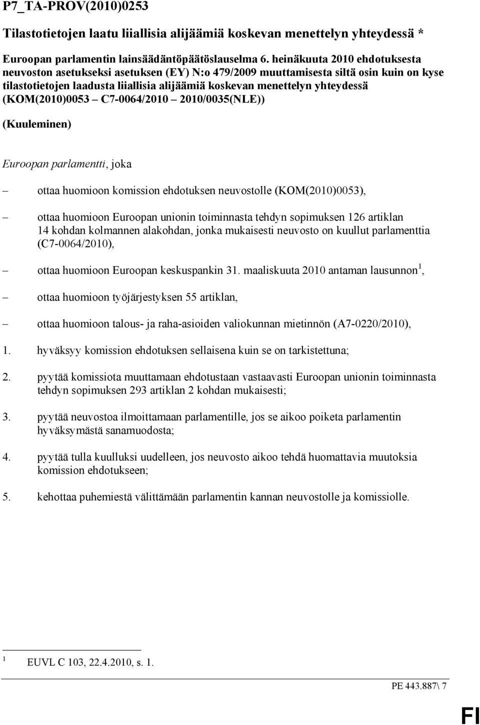 (KOM(2010)0053 C7-0064/2010 2010/0035(NLE)) (Kuuleminen) Euroopan parlamentti, joka ottaa huomioon komission ehdotuksen neuvostolle (KOM(2010)0053), ottaa huomioon Euroopan unionin toiminnasta tehdyn