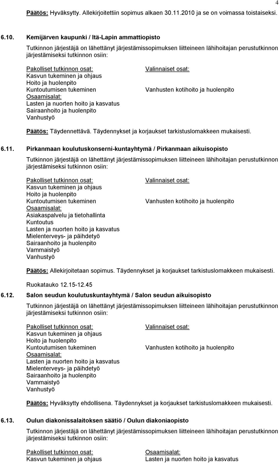 Ruokatauko 12.15-12.45 6.12. Salon seudun koulutuskuntayhtymä / Salon seudun aikuisopisto Päätös: Hyväksytty ehdollisena.