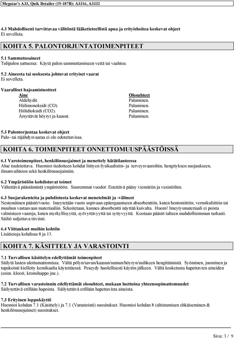 Hiilimonoksidi (CO). Hiilidioksidi (CO2). Ärsyttävät höyryt ja kaasut. Olosuhteet Palaminen. Palaminen. Palaminen. Palaminen. 5.