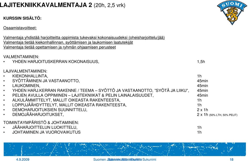 KIEKONHALLINTA, 1h SYÖTTÄMINEN JA VASTAANOTTO, 45min LAUKOMINEN, 45min YHDEN HARJ.