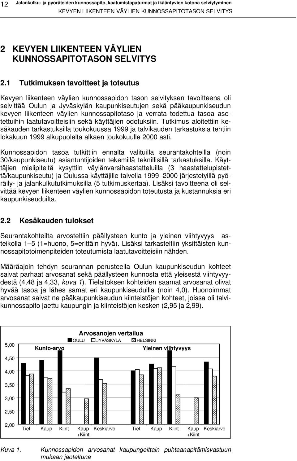 1 Tutkimuksen tavoitteet ja toteutus Kevyen liikenteen väylien kunnossapidon tason selvityksen tavoitteena oli selvittää Oulun ja Jyväskylän kaupunkiseutujen sekä pääkaupunkiseudun kevyen liikenteen