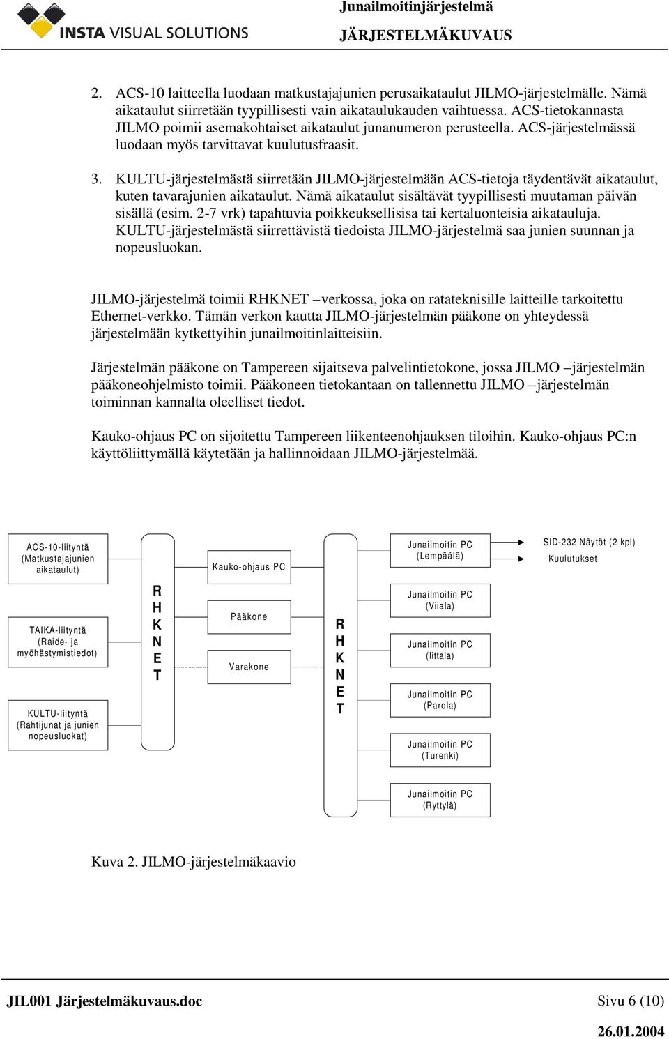 KULTU-järjestelmästä siirretään JILMO-järjestelmään ACS-tietoja täydentävät aikataulut, kuten tavarajunien aikataulut. Nämä aikataulut sisältävät tyypillisesti muutaman päivän sisällä (esim.