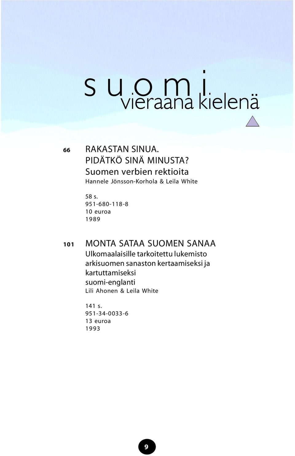 951-680-118-8 10 euroa 1989 101 MONTA SATAA SUOMEN SANAA Ulkomaalaisille tarkoitettu