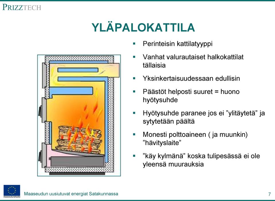 hyötysuhde Hyötysuhde paranee jos ei ylitäytetä ja sytytetään päältä Monesti