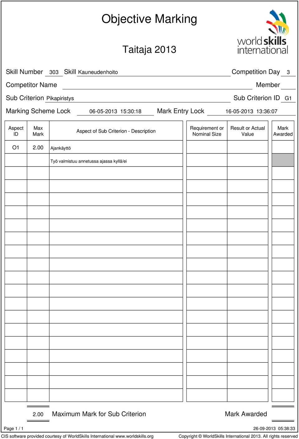 16-05-2013 13:36:07 of Sub Criterion - Description Requirement or Nominal Size Result