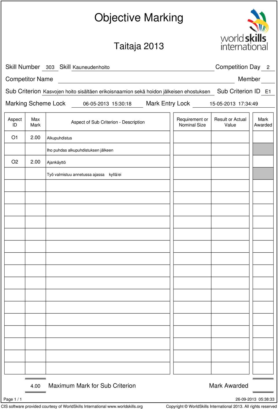 15-05-2013 17:34:49 of Sub Criterion - Description Requirement or Nominal Size Result or Value O1 2.