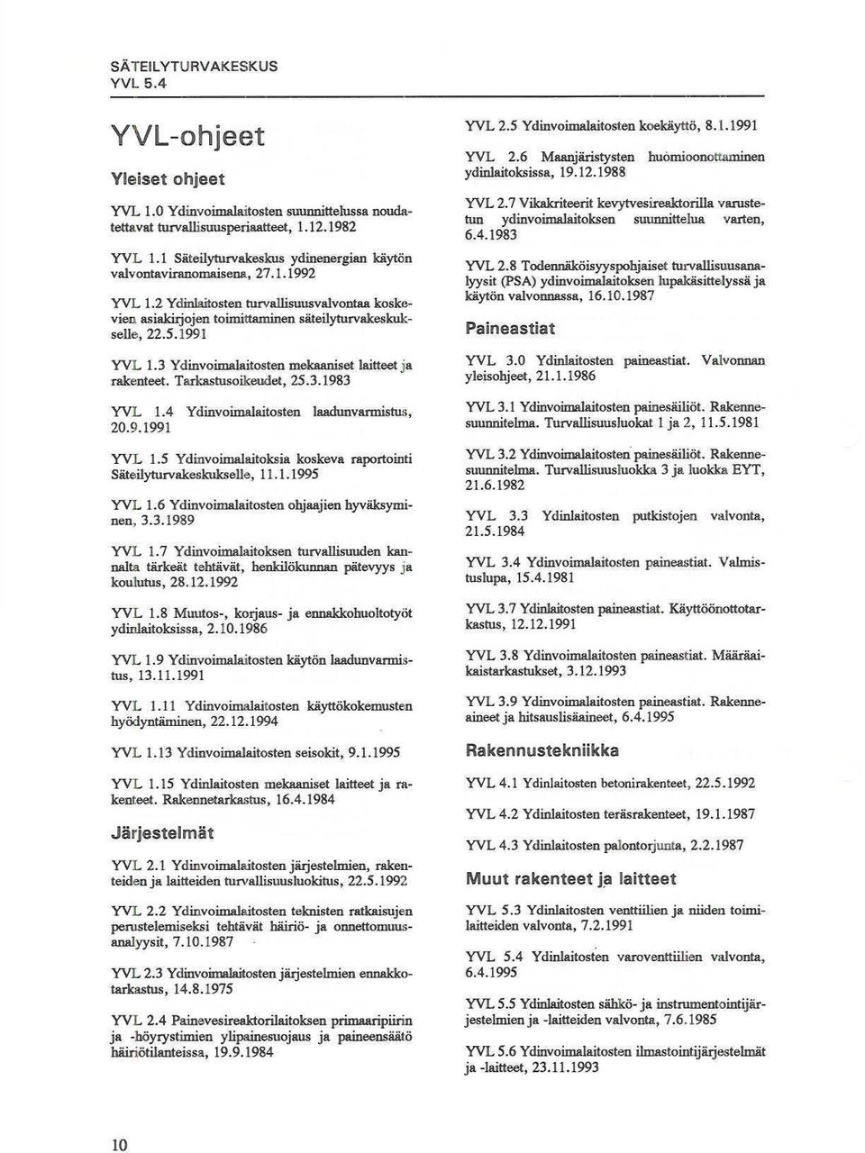 Ydinvoimalaitosten mekaaniset laitteet ja rakenteet. Tarkastusoikeudet, 2..198 YVL 1.4 Ydinvoimalaitosten iaadunvarnllstus, 20.9.1991 YVL 1.