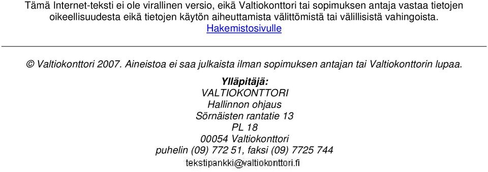 Hakemistosivulle Valtiokonttori 2007.