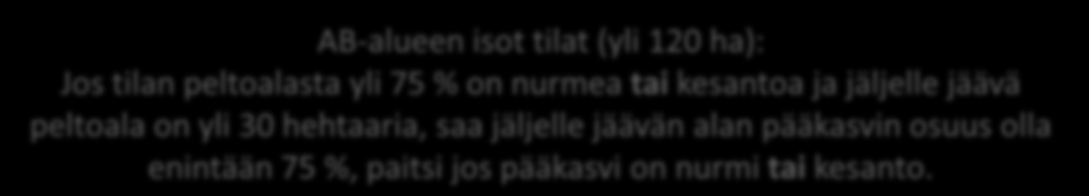 Kuva 1. Viljelyn monipuolistaminen AB-alueella KYLLÄ Onko tilan peltoalasta yli 75 % nurmea ja/tai kesantoa ja jäljelle jäävä peltoala on enintään 30 ha?