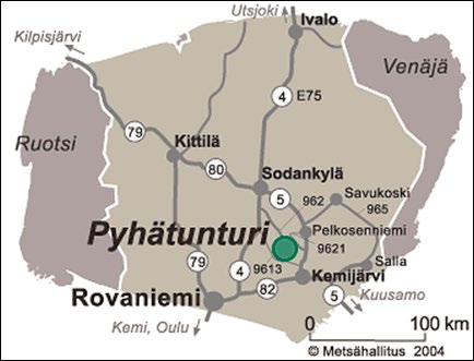 Reitti Käyräsvaaraan helposti SAAVUTETTAVA PÄIVÄKÄYNTIKOHDe Pyhä-Luoston kansallispuiston tunturit ja aapasuot levittäytyvät 50 km napapiirin pohjoispuolella Keski-Lapin suurten jokien keskelle.