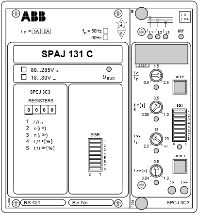 15 KUVA 4. SPAJ 131 C ja SPCJ 3C3 (ABB. SPAU 130 C 2002, 3). 3.3.1 Toiminta Ylivirtareleen SPAJ 131 C voi kytkeä suojattavan kohteen virtamuuntajiin tilanteesta riippuen joko yksi-, kaksi- tai kolmivaiheisesti.