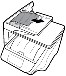 6. Aseta paperipolun kansi takaisin tulostimeen. 7. Sulje takaluukku. Paperitukoksen poistaminen asiakirjansyöttölaitteesta 1. Nosta asiakirjansyöttölaitteen kansi. 2.