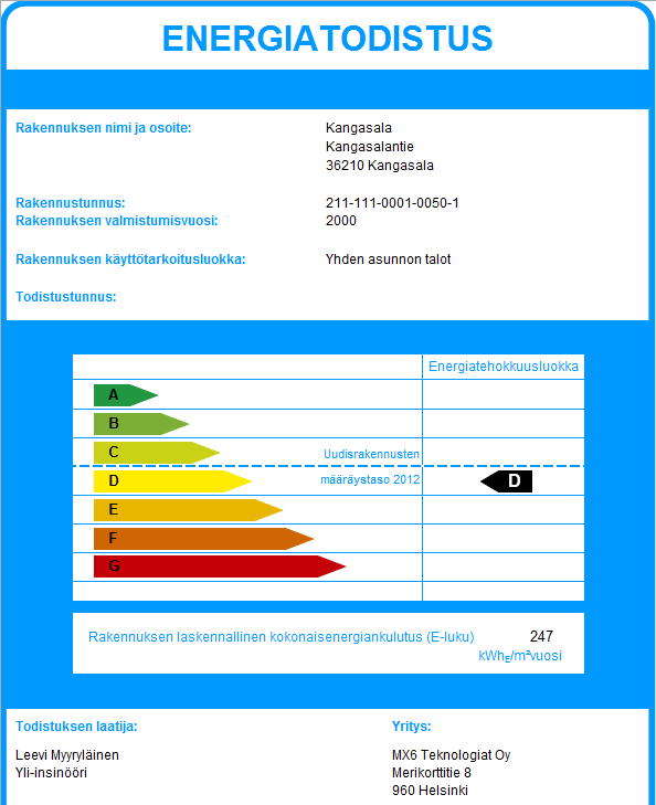 MX6 Energia Energiatodistuksen laskenta ja julkaisu MX6 Energia ohjelmalla lasketaan energiatodistus