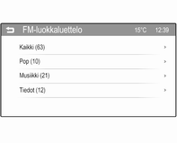Kategorialuettelo-alavalikkokohta ei ole käytettävissä AM-aaltoalueella. Asemien mukaan määrittyvän ohjelmatyypin haku: valitse aaltoaluekohtainen kategorialuettelovaihtoehto.