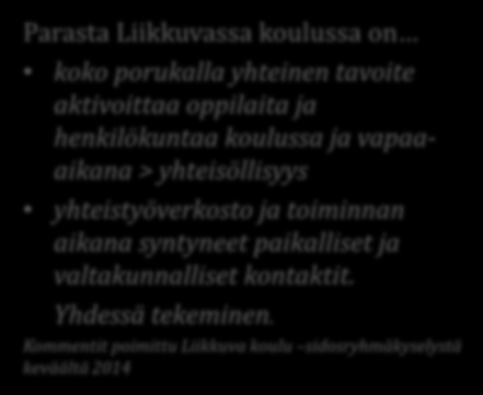 Parasta Liikkuvassa koulussa on koko porukalla yhteinen tavoite aktivoittaa