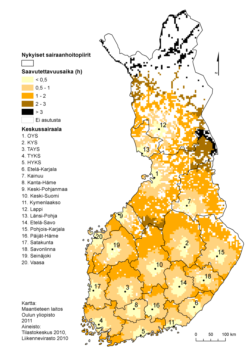 Keskussairaalan saavutettavuus Nykytilanne