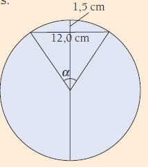 = ± 00 Negatiivinen juuri ei käy. = 14,1413 14,14 (cm) Lasketaan kulman α suuruus. cs α = 5 15 α = 70,587 70,53 Keskuskulma n α = 70,53 = 141,06.