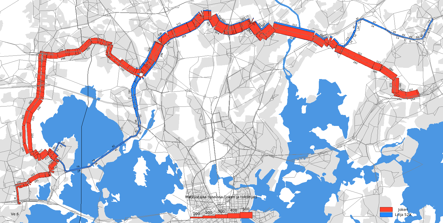 Ve 6: Täydentävä 52X-linja 52X toimii Jokerin liityntälinjana idässä ja lännessä, jakelu paranee Huopalahden merkitys vaihtoasemana kasvaa 52X:n