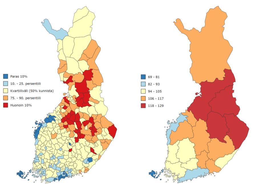 Maakuntien välillä suuret erot sairastavuudessa THL:n sairastavuusindeksin tulosten mukaan alle 80-vuotiaiden suomalaisten kokonaissairastavuus on laskenut tasaisesti vuodesta 2000, josta alkaen