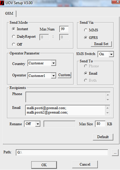 käynnistä kamera ja aseta virtakytkin SETUP asentoon 3. paina kerran MENU näppäintä 4. valitse GSM lähetysasetusten ikkunan kautta valikon ylimmäinen Lähetys moodi ja Välitön.