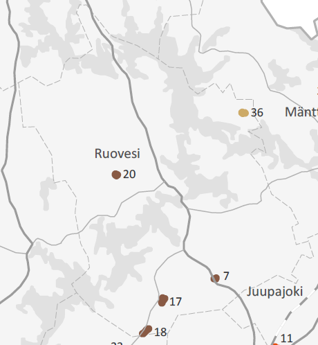 ARVOKKAAT KALLIOALUEET, VALTAKUNNALLISET KOHTEET (arvoluokat 2-4) Valtakunnallisesti arvokkaat kallioalueet: ehdotuksen kaavaselostuksen liitekartasta Arvokkaat