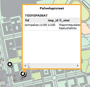 Karttaliittymä Ominaisuustiedot Yksittäisen kohteen osoittaminen ja