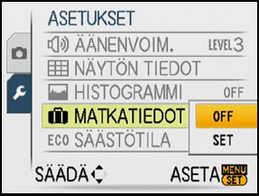 [KUVAUS]-tila: ñ³± ² n Lisäasetukset (Kuvien tallentaminen) Hyödyllisiä toimintoja matkakohteissa Kuvan ottopäivän tallennus lomapäivänumerona Jos haluat tarkempia tietoja [ASETUKSET]-valikon
