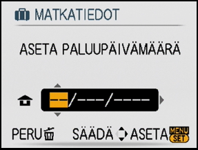 Voit näyttää kuluneiden lomapäivien määrän toistettaessa kuvia tai leimata sen tallennetuille kuville käyttäen toimintoa [KUVATEKSTI] (P119).