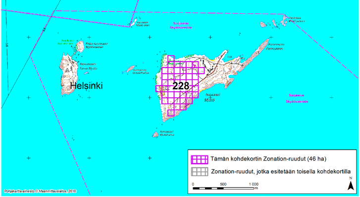 Helsinki, Zonation-aluetunnus 228 HELSINKI (228) Alue kattaa suuren osan Helsingin edustalla sijaitsevasta Isosaaresta.