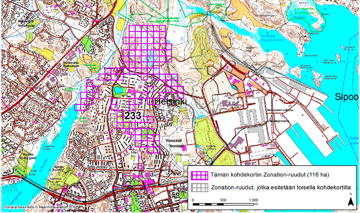 Helsinki, Zonation-aluetunnus 233 HELSINKI (233) Alue sijaitsee Itä-Helsingissä Vuosaaren kaupunginosassa ulottuen lännessä Vartiokylänlahden pohjukkaan, etelässä Vuosaaren tiiviisti rakennettuun