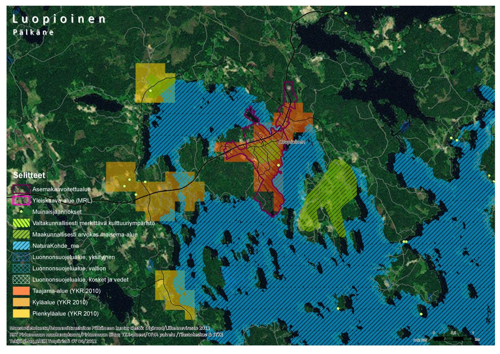 LUOPIOINEN Asukkaita noin 740 2 km säteellä Taajama-asumisen alue (YKR) Asemakaavoitettu Keskustatoimintojen alue