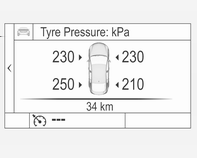 258 Auton hoito Ylätason näyttö: Paina p ohjauspyörässä avataksesi päävalikkosivun. Valitse Info-sivu käyttämällä joko Q tai P -nuolta. Vahvista valinnalla 9. 5. Valitse rengaspainevalikko.