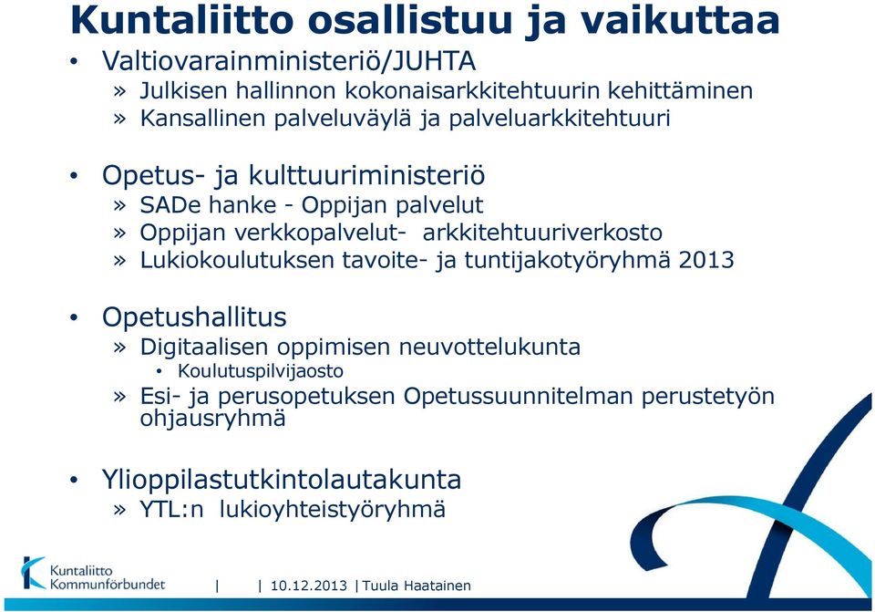 arkkitehtuuriverkosto» Lukiokoulutuksen tavoite- ja tuntijakotyöryhmä 2013 Opetushallitus» Digitaalisen oppimisen neuvottelukunta