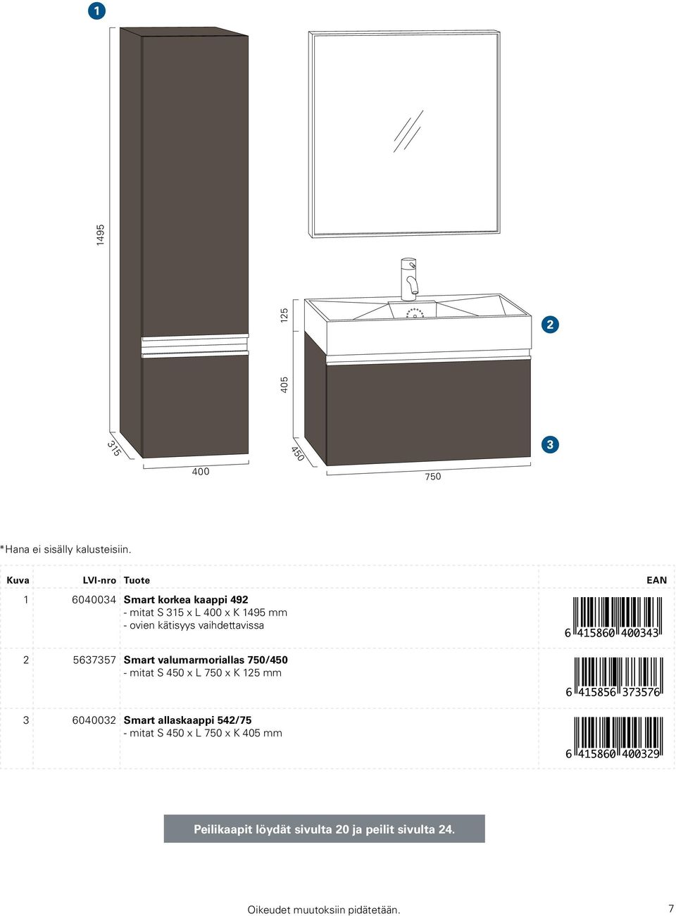 vaihdettavissa 2 5637357 Smart valumarmoriallas 750/450 - mitat S 450 x L 750 x K 125