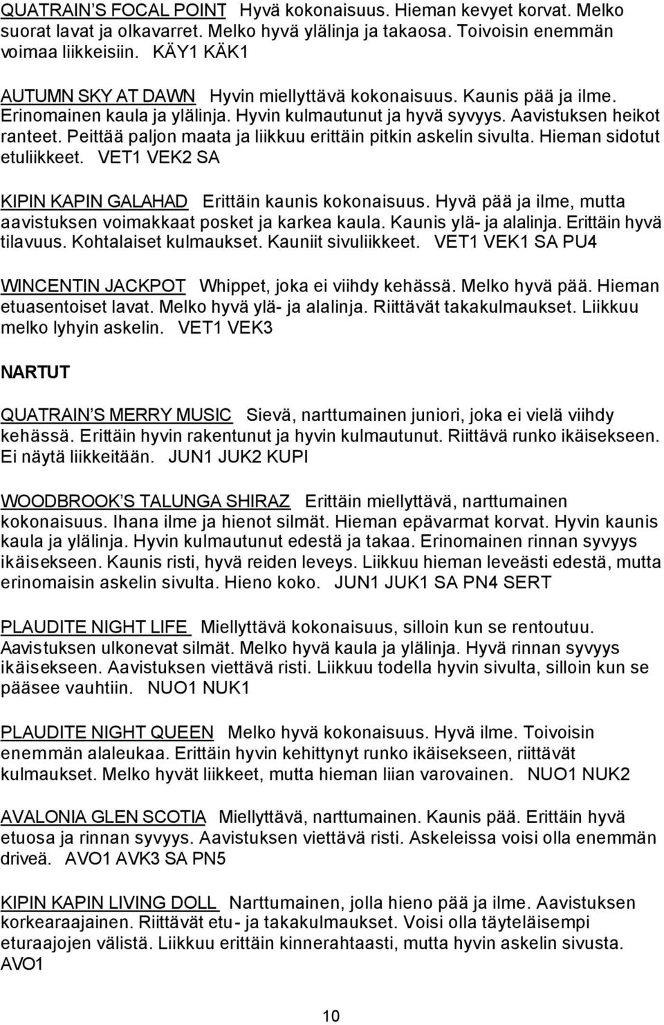 Peittää paljon maata ja liikkuu erittäin pitkin askelin sivulta. Hieman sidotut etuliikkeet. VET1 VEK2 SA KIPIN KAPIN GALAHAD Erittäin kaunis kokonaisuus.