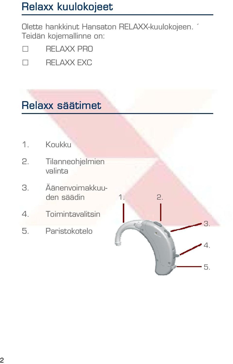 Teidän kojemallinne on: RELAXX PRO RELAXX EXC Relaxx säätimet