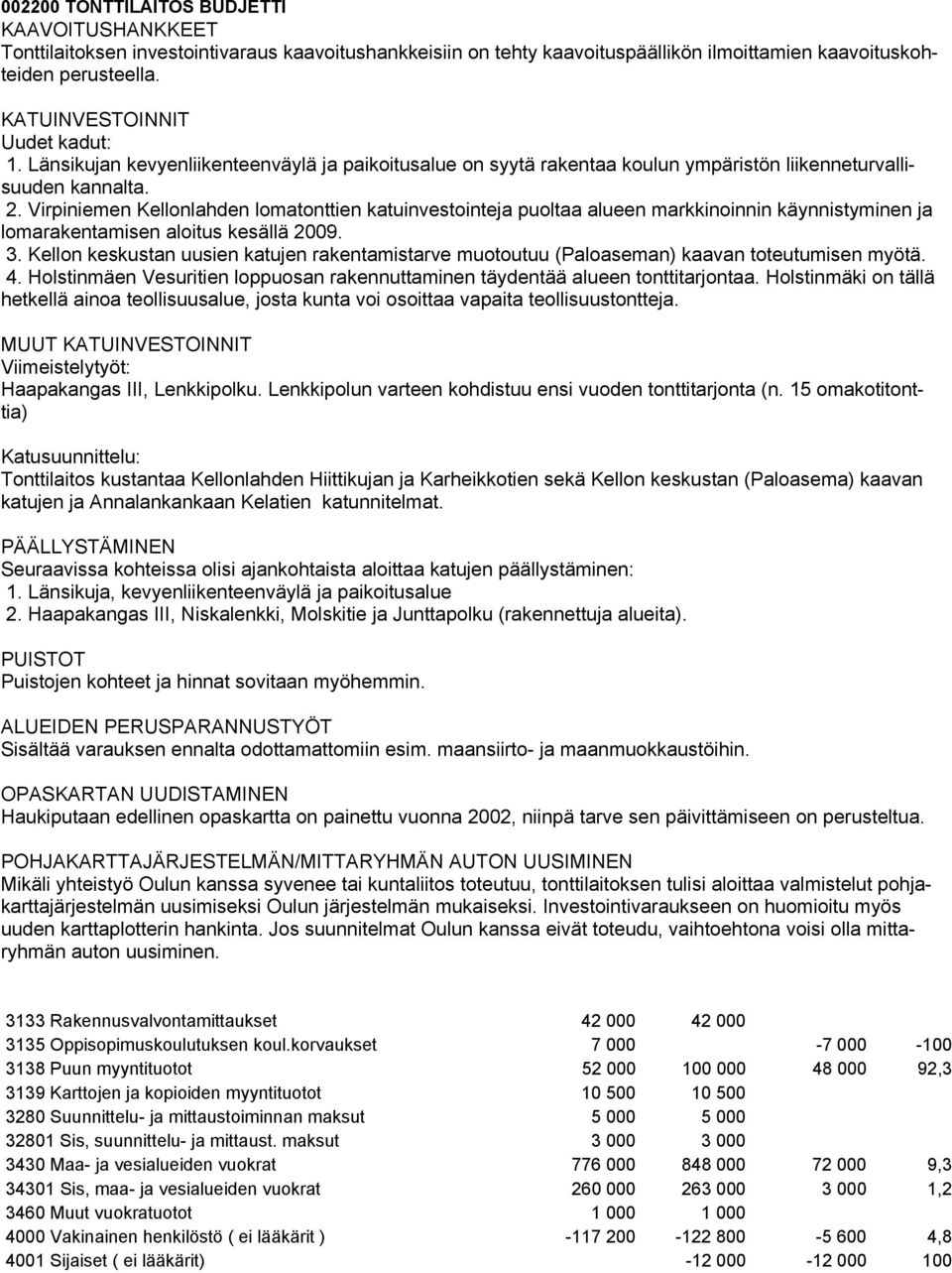 Virpiniemen Kellonlahden lomatonttien katuinvestointeja puoltaa alueen markkinoinnin käynnistyminen ja lomarakentamisen aloitus kesällä 2009. 3.