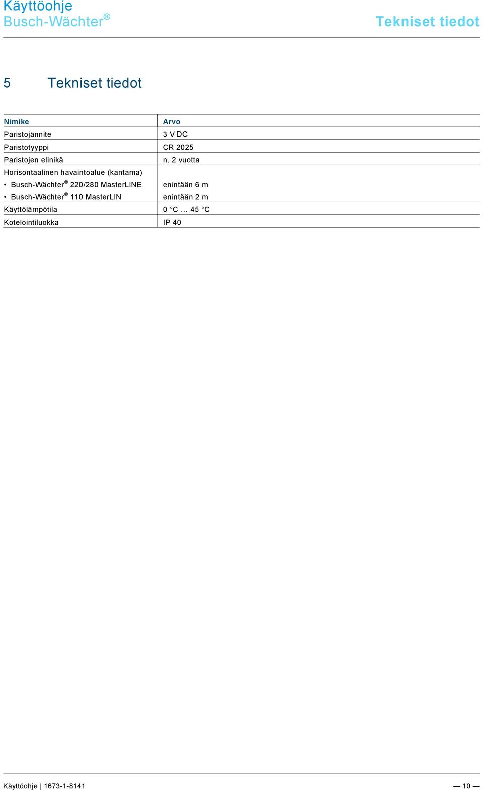 9\mod_1268898668093_0.docx @ 184562 @ 212 @ 1 Busch-Wächter Tekniset tiedot Pos: 21 /#Neustruktur#/Online-Dokumentation (+KNX)/Überschriften (--> Für alle Dokumente <--)/1.