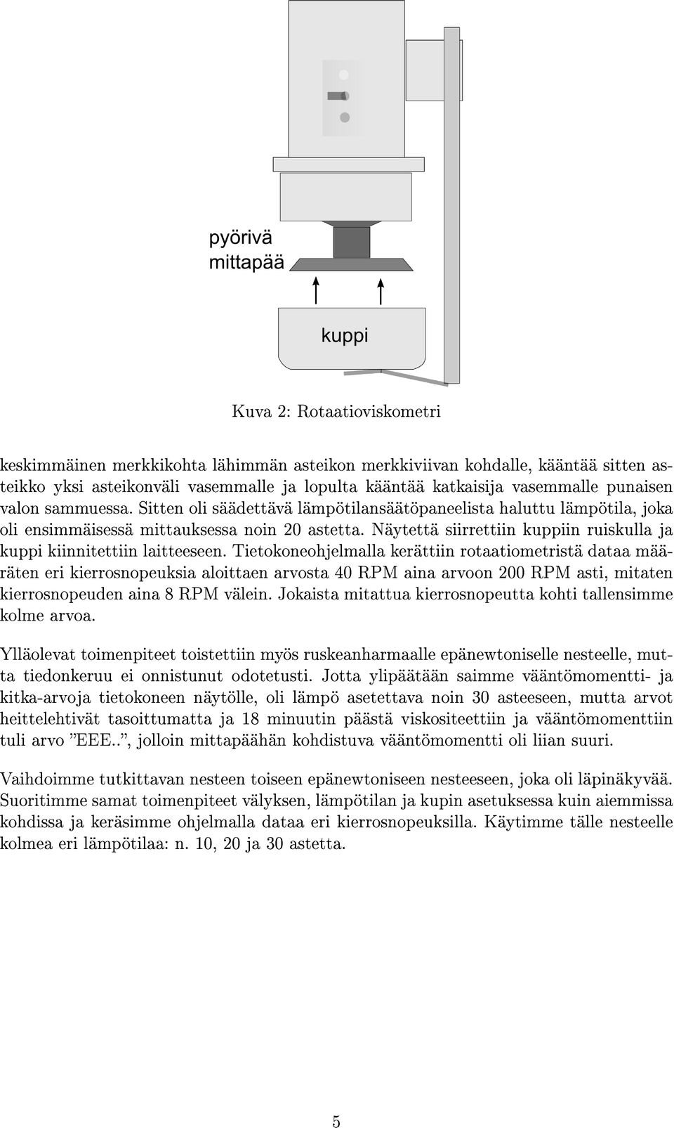 Näytettä siirrettiin kuppiin ruiskulla ja kuppi kiinnitettiin laitteeseen.