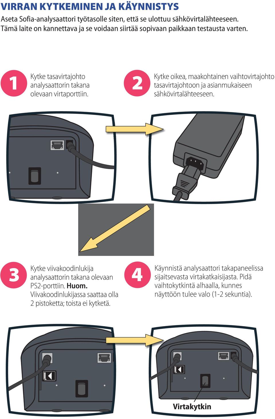 2 Kytke oikea, maakohtainen vaihtovirtajohto tasavirtajohtoon ja asianmukaiseen sähkövirtalähteeseen.