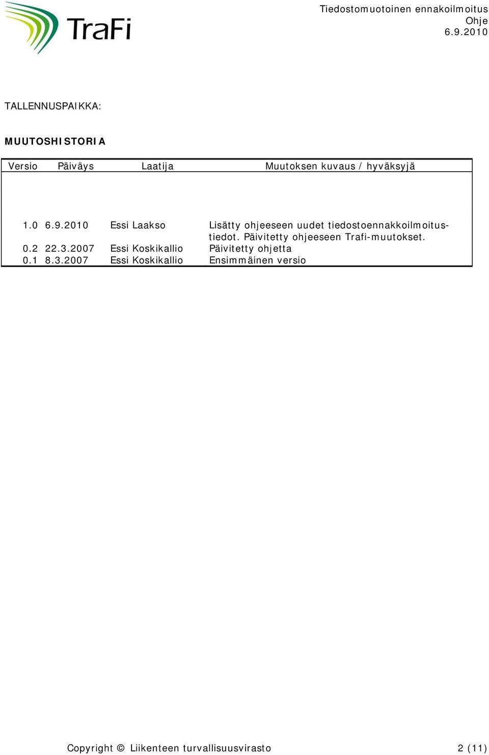 Päivitetty ohjeeseen Trafi-muutokset. 0.2 22.3.