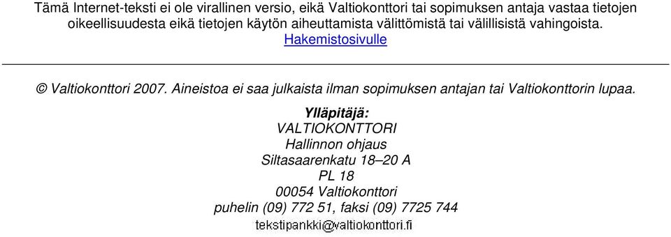 Hakemistosivulle Valtiokonttori 2007.