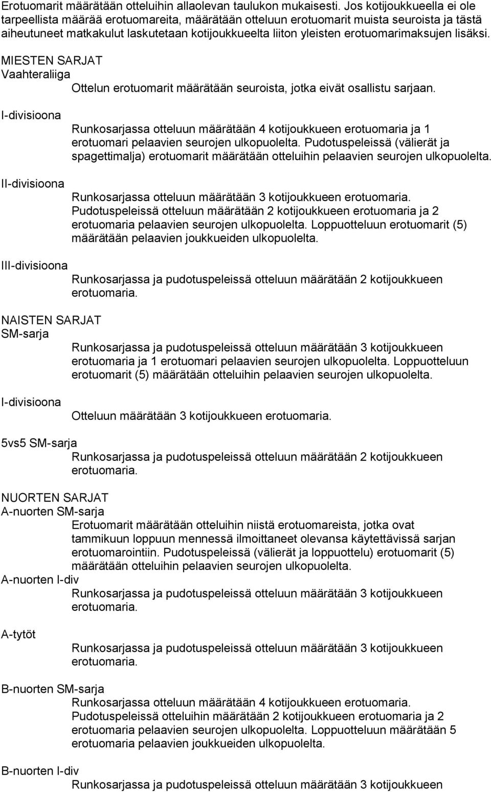 MIESTEN SARJAT Vaahteraliiga Ottelun ertumarit määrätään seurista, jtka eivät sallistu sarjaan.