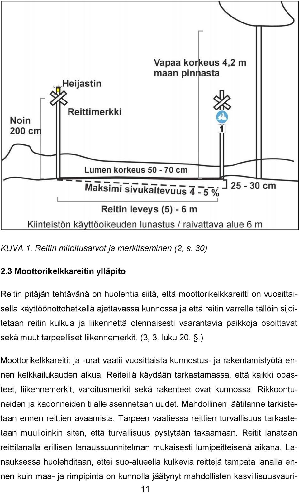 sijoitetaan reitin kulkua ja liikennettä olennaisesti vaarantavia paikkoja osoittavat sekä muut tarpeelliset liikennemerkit. (3, 3. luku 20.
