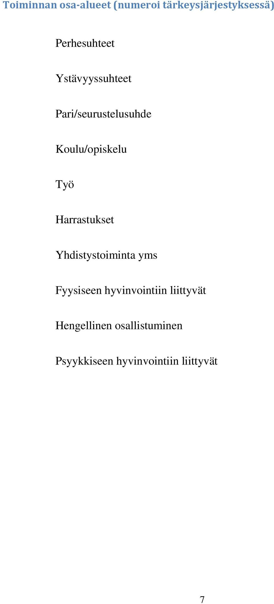 Koulu/opiskelu Työ Harrastukset Yhdistystoiminta yms Fyysiseen